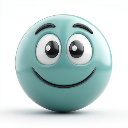 Playful 3D Smiley Face with Sparkling Texture and Animated Eyes on Isolated White Backgroundの素材