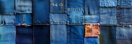 Denim Background, Variety Of Dark Shads Blue Jeans Textures With Stitching And Rivetsの素材