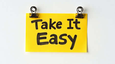 Inspirational Handwritten Sticky Note Reminder to Relax, Destress, and Embrace Calmness Dailyの素材