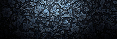 Ornate Floral Wallpaper in Deep Charcoal Gray with Intricate Botanical Patterns and Elegant Accentsの素材