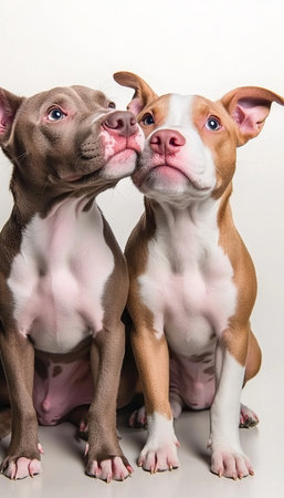 Adorable Pit Bull Breed Puppies in Charming Portrait, Capturing Their Playful Spirit and Affectionの素材