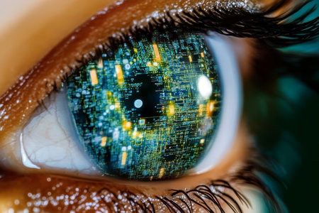 Futuristic Biometric Identification Technology Showcasing Cybersecurity with Iris Recognition Systemの素材