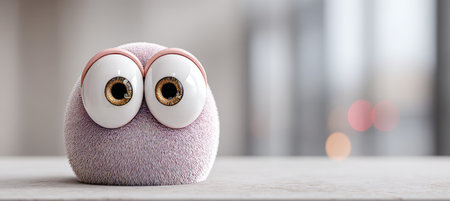 Adorable, Furry Creature with Big Round Eyes, Delightful 3D Character Expressing Joy and Playfulnessの素材