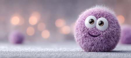 Vibrant and Cheerful Furry Lavender Character with Big Eyes and Artistic Fluffy Texture in Bokehの素材