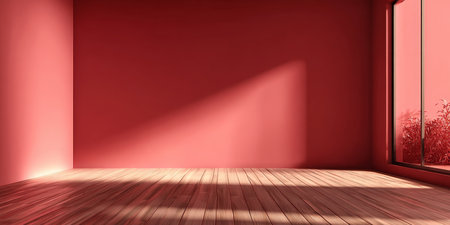 Stylish and Modern Pink Interior with Wooden Floors and Abundant Sunlight for Cozy Living Spacesの素材