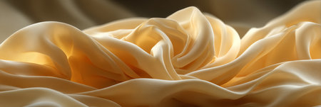 Abstract background of delicate golden fabric with soft, flowing folds, creating a sense of luxuryの素材