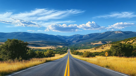 Breathtaking Picturesque Highway Journey Through Scenic Landscapes of Green Meadows and Mountainsの素材