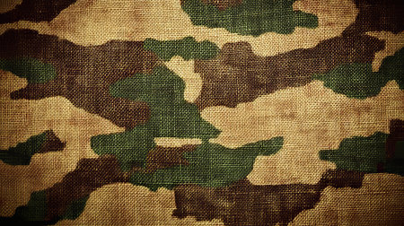 Weathered Army Camo Cloth Background with Distressed Patterns and Durable Military Material Texturesの素材