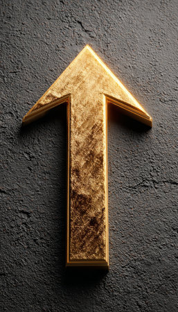 Golden Arrow Ascending on Dark Textured Background, Symbolizing Ambition and Corporate Success Themeの素材