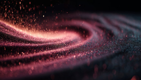 Abstract Particle Swirl A Luxurious Red and Pink Bokeh Light Show with Sparkling Galaxy Effectsの素材