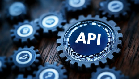 API, Application Programming Interface, gears. Software development tool, modern technology concept.の素材