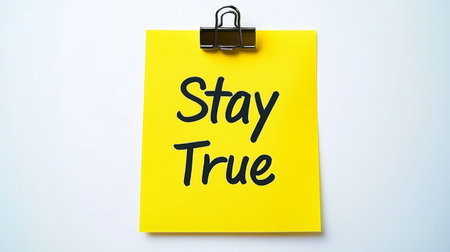 Yellow Sticky Note With The Words Stay True. Motivation Concept Isolated On White Backgroundの素材