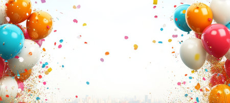 Colorful Celebration Frame with Festive Balloons for Joyful Birthday Greetings and Party Invitationsの素材