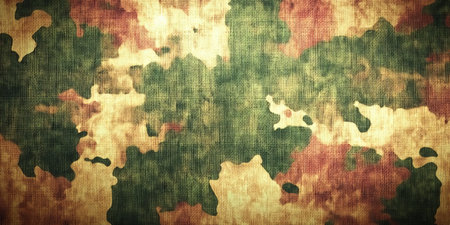 Mottled Green Camouflage Military Themed Backdrop Featuring Earthy Pattern with Aged Effect Designの素材