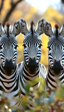 Majestic Zebras Roaming Freely in the Golden African Landscape Under a Brilliant Blue Skyの素材