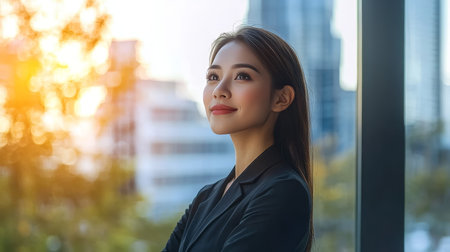 Ambitious Asian Business Woman Striving for Success in Career and Management at the Officeの素材