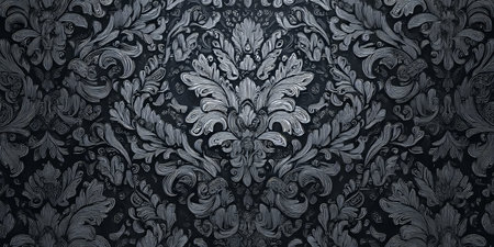 Elegant Gothic Black Damask Wallpaper with Intricate Victorian Ornaments and Vintage Retro Patternsの素材