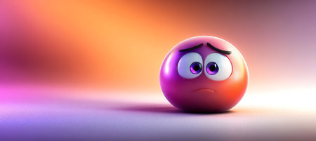 Expressive 3D Smiley Face Illustrating Various Emotions, Isolated on Purple and Orange Backgroundの素材