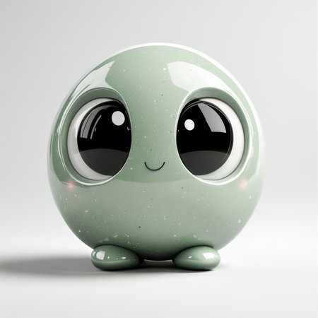 Adorable Happy Mint Emoji With Big Eyes Isolated on Plain Background, Exuding Joy and Cutenessの素材