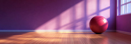 A Beautiful Purple Room Bathed in Sunlight Featuring Abstract Shapes and Minimalist Design Elementsの素材