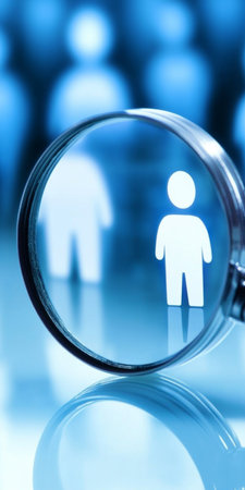 Magnifying Glass Focuses on Individual Talent in a Crowd, Highlighting Unique Skills and Abilitiesの素材