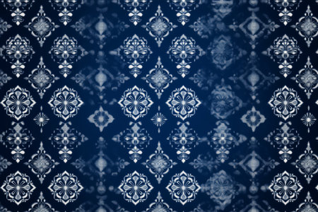 Exquisite Navy Blue Damask Pattern Design Featuring Elegant Geometric Elements for Textile Useの素材