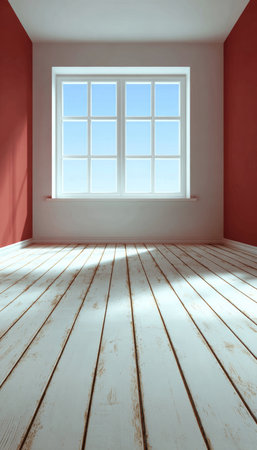 Bright and Airy Minimalist White Room with Colorful Walls and Natural Light for Creative Advertisingの素材