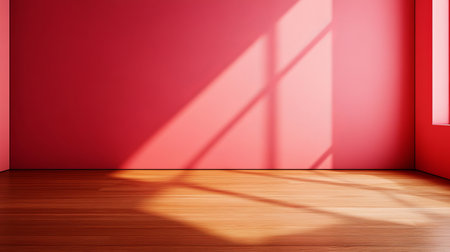 Calm Indoor Space with Soft Pink Walls and Warm Hardwood Flooring Bathed in Gentle Sunlightの素材