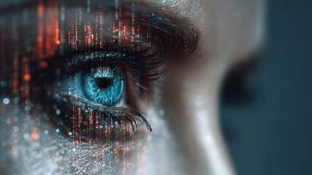 Futuristic Digital Portrait Blending Technology and Realism with Cyberpunk Aesthetic and Innovationの素材