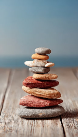 Serenity in Nature A Zen Garden with Balanced Rock Stacking for Meditation and Inner Peaceの素材