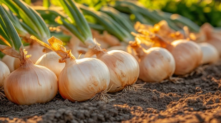 Harvesting Fresh Onions A Bountiful Autumn Gathering of Garden Treasures from Soil to Tableの素材