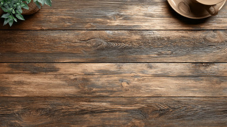 Rustic Brown Wooden Table Texture Surface with Warm Undertones Ideal for Coffee Cup and Decorationの素材