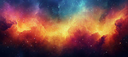 Fiery Nebula in Outer Space with Vibrant Colors and Shimmering Stars, Enkindling the Universeの素材
