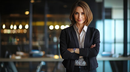 Confident European Business Woman in Modern Office Setting, Exuding Leadership and Professionalismの素材
