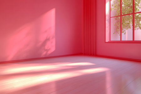 Serene Minimalist Pink Room with Natural Light and Elegant Shadow Play in Modern Design Settingの素材