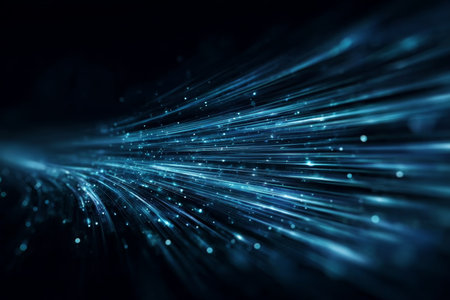 Futuristic Blue Data Pulses Streaming on Dark Plane Illustrating Abstract Cyber Technology Visionの素材