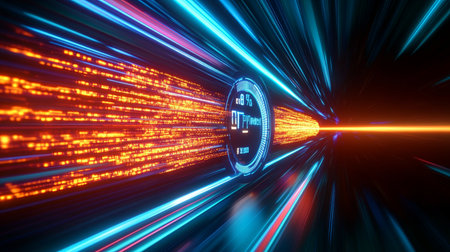 Futuristic Internet Speed Illustration Featuring Glowing Data Streams and Fast Network Connectionsの素材