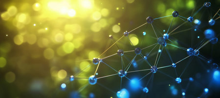 Interconnected Digital Network Green Polygonal Structures and Dots for Tech Conceptsの素材