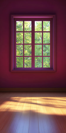 Serene Indoor Space with Sunlit Purple Walls and Minimalist Decor Inviting Calm and Relaxationの素材