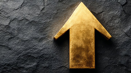 Elegant Golden Arrow Indicating Growth On Stone Background, Symbolizing Financial Success Strategyの素材