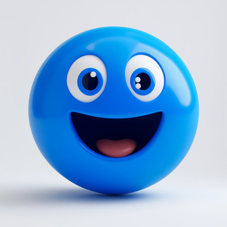 Vibrant 3D Emoji Character with Joyful Expression and Bright Colors on a Sleek White Backgroundの素材