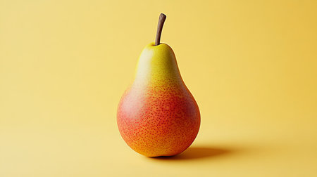 Ripe, Vibrant Pear Isolated on a Yellow Background, Perfect for Healthy Eating Conceptsの素材