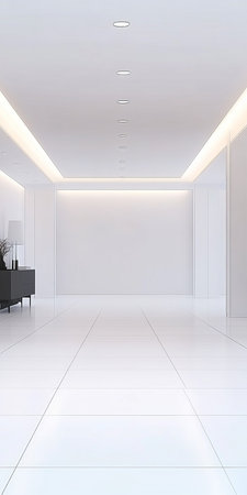 Bright and Spacious Interior with Pristine Tiles, Ideal for Showcasing Creative Ideas and Designsの素材