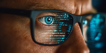 In-Depth Analysis of Cyber Security Code with Reflective Glasses A Close-Up Perspectiveの素材