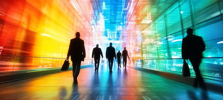 Abstract Cityscape Visions Walking Through Futuristic Pathways Embraced by Vibrant Colors and Lightの素材