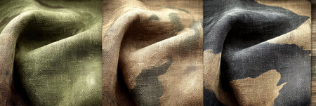 Worn Military Camouflage Cloth with Subtle Texture in Muted Earthy Tones and Abstract Pattern Designの素材