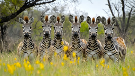 Graceful Harmony Wild Zebras Sharing Their Habitat in a Beautiful Savannah Landscape Safari Sceneの素材