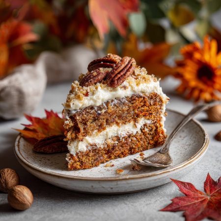Delicious Slice of Baked Sweet Potato Dessert Layered with Buttercream and Maple Pecan Toppingの素材