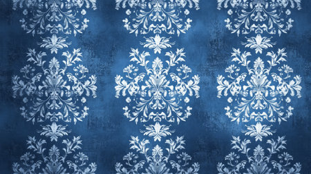 Elegant Baroque Revival Pattern with Floral Motif on Deep Indigo Background for Luxurious Textilesの素材