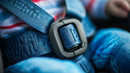 Close-up of a Car Seat Buckle Ensuring Maximum Safety for Children During Road Travel Adventuresの素材